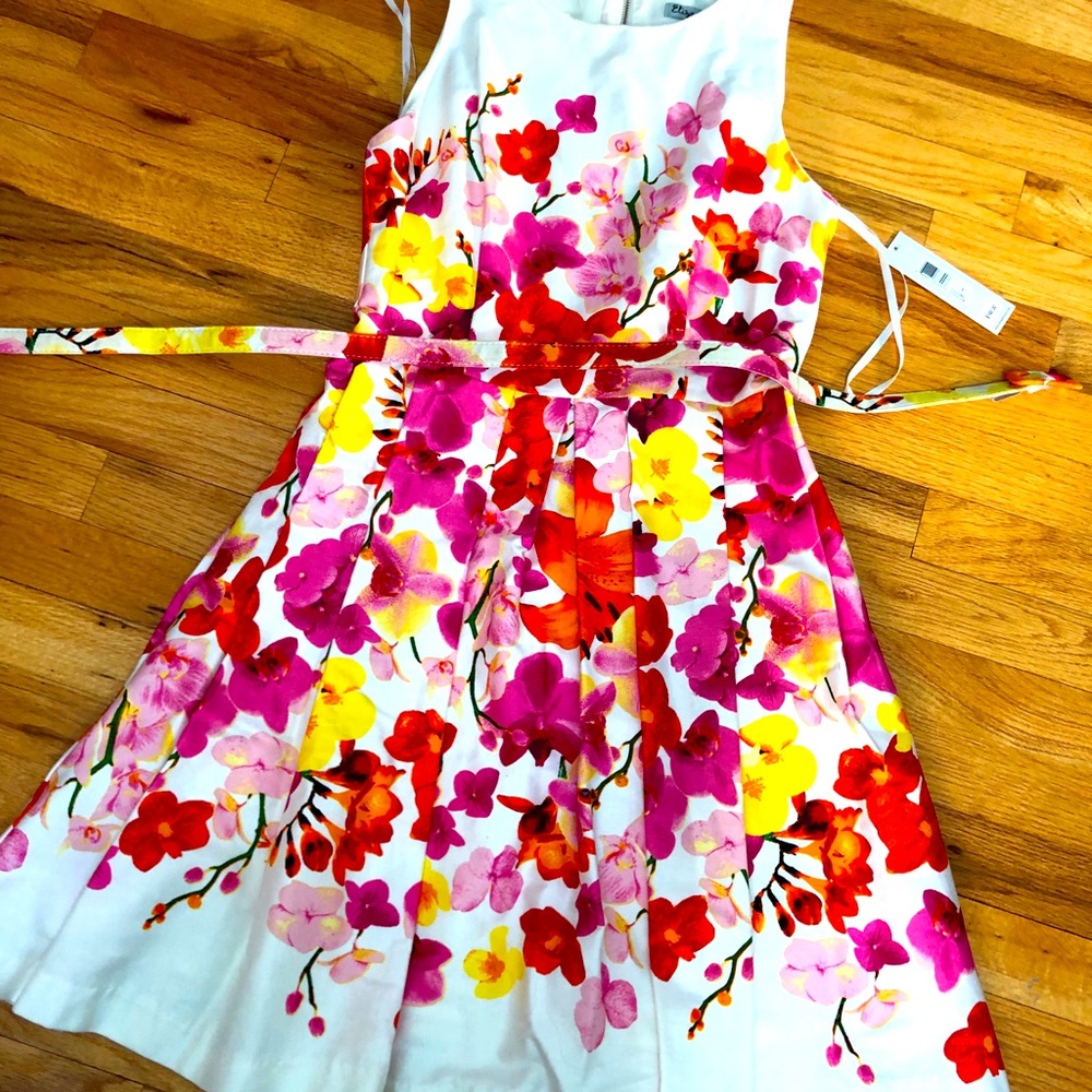 Eliza J Pink Floral White Dress NWT
